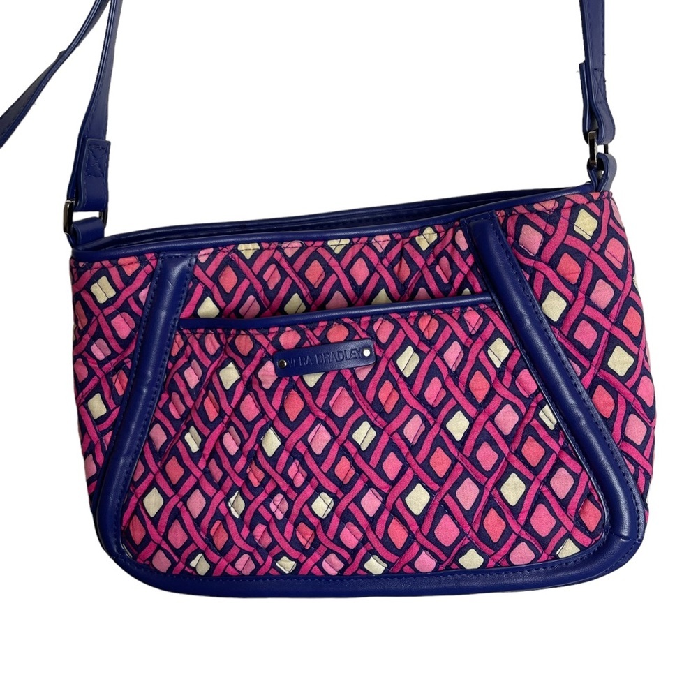 Vera Bradley Crossbody Bag Pink Diamonds Blue Trim